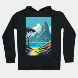 Hawaiian Landscape Pixel Art Island Mountains Hoodie